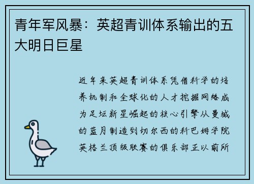 青年军风暴：英超青训体系输出的五大明日巨星